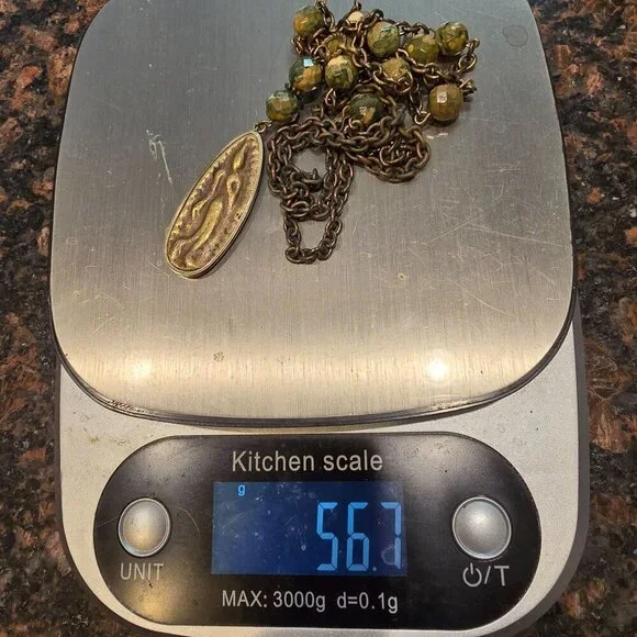 Vntg Tibetan Walking Buddha Amulet Necklace 2 Side Pendant 22" Long Green Stones - Picture 8 of 10